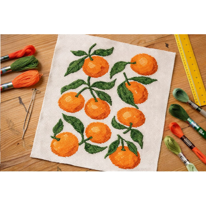 Cross stitch oranges retro eclectic pattern digital file 