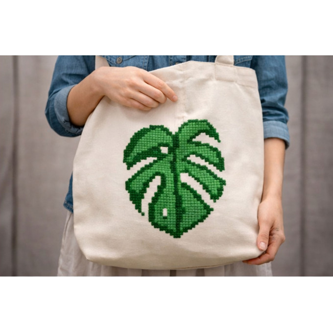 Monstera leaf cross stitch pattern embroidery scheme 