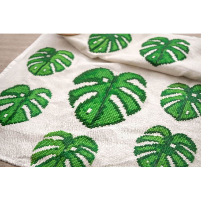 Monstera leaf cross stitch pattern embroidery scheme 