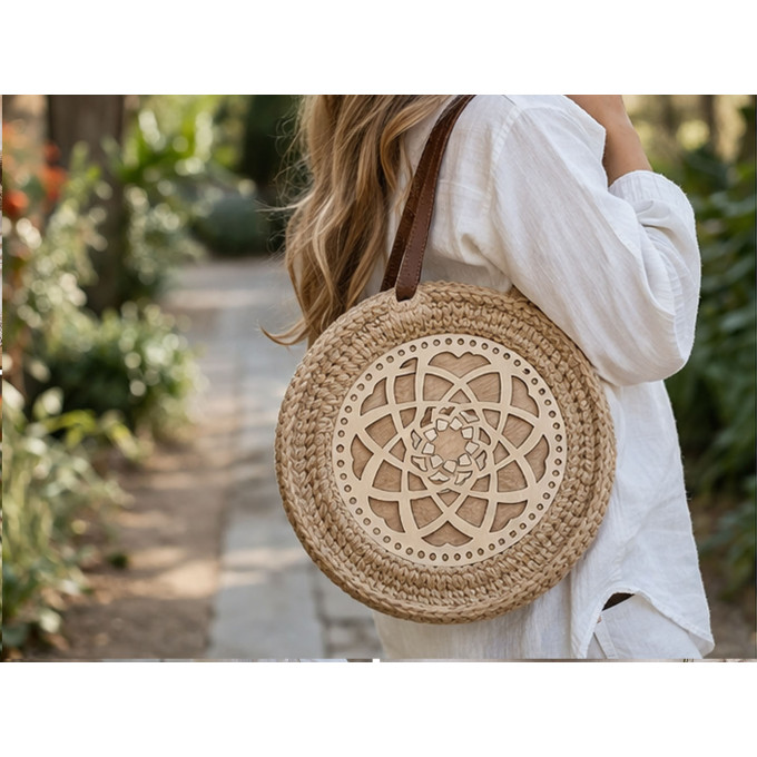 Round basket base with geometric shape mandala 14