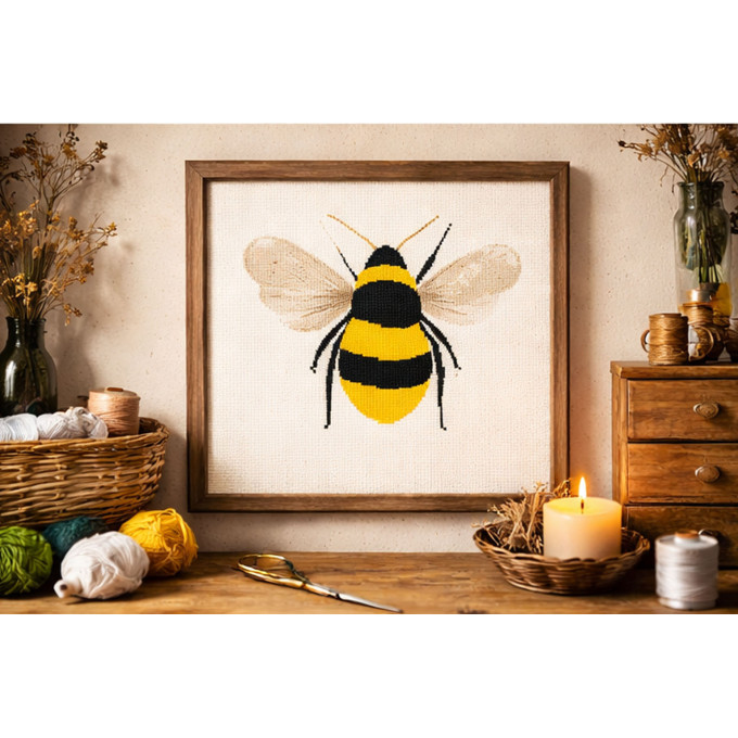 Bee cross stitch embroidery pattern 10 inch needlework