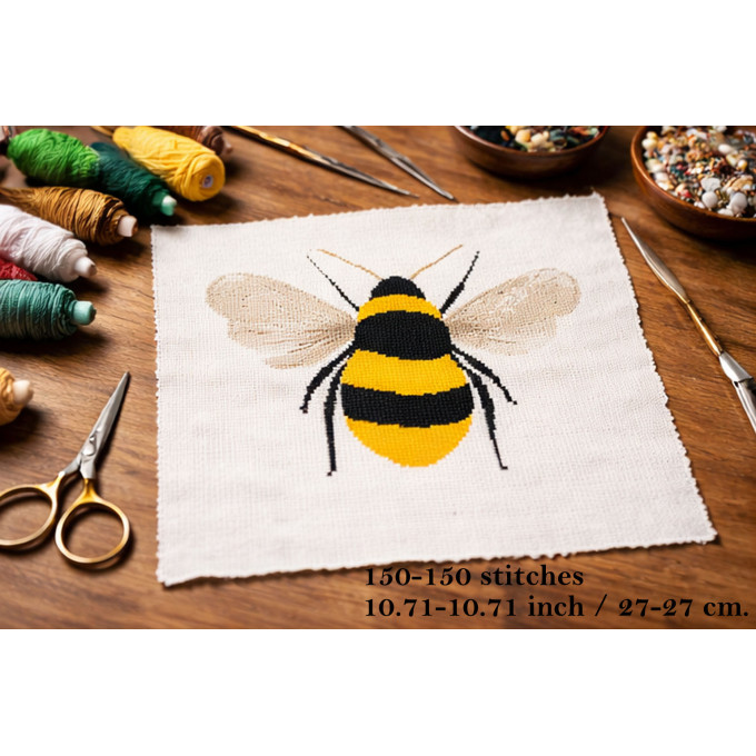 Bee cross stitch embroidery pattern 10 inch needlework