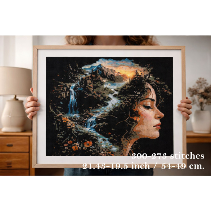 Cross stitch women earth pattern digital file girl face