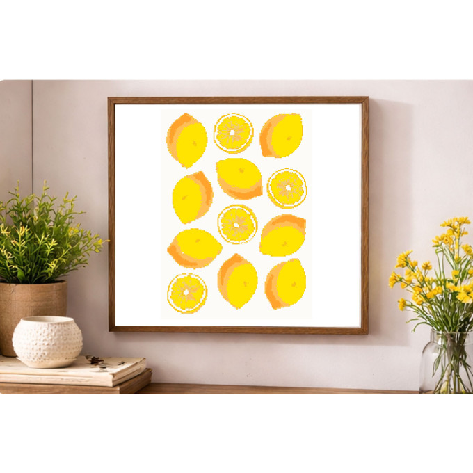Cross stitch lemons embroidery pattern, yellow citrus