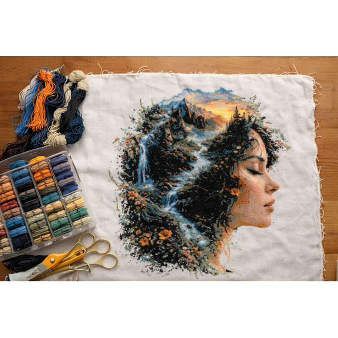 Cross stitch women earth pattern digital file girl face