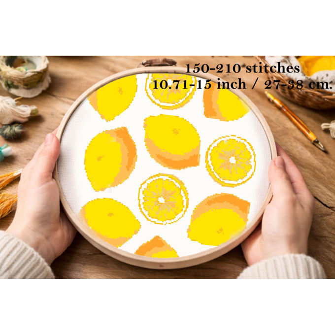 Cross stitch lemons embroidery pattern, yellow citrus