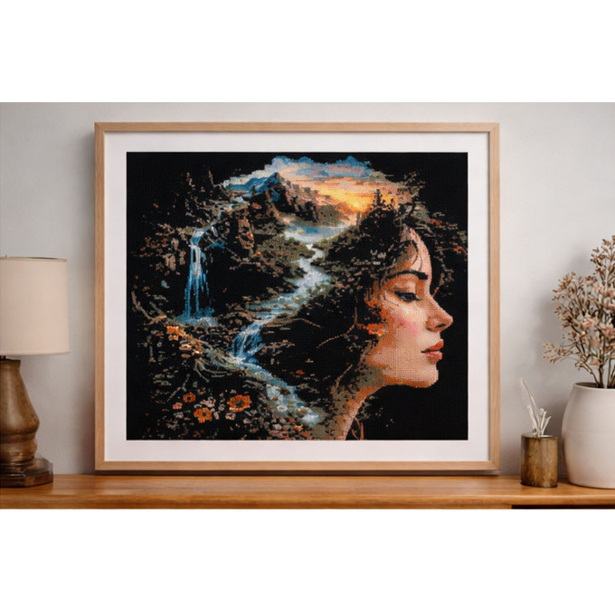 Cross stitch women earth pattern digital file girl face